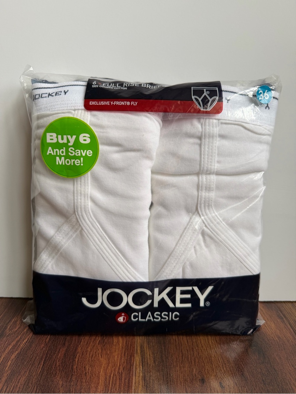 Jockey Men's Classic Full Rise Briefs 6-Pack Size 36 100% Cotton Y-Front Fly Vtg